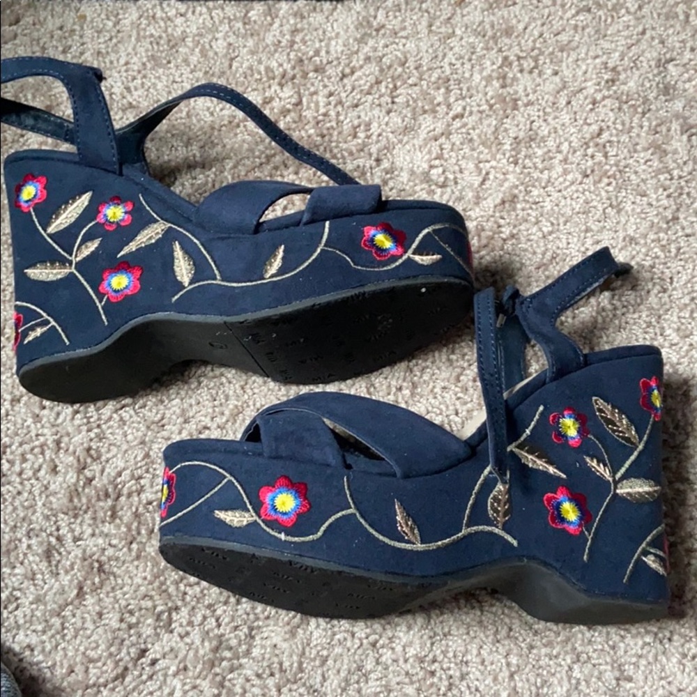 MIA Peep toe blue wedge sandal